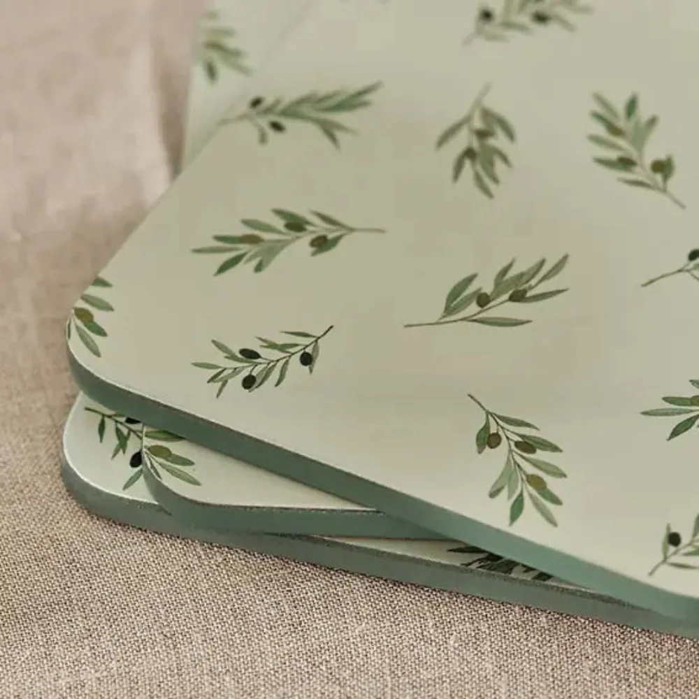 New Olive Branch Set of 4‎ coasters in sealed gift box cork back.